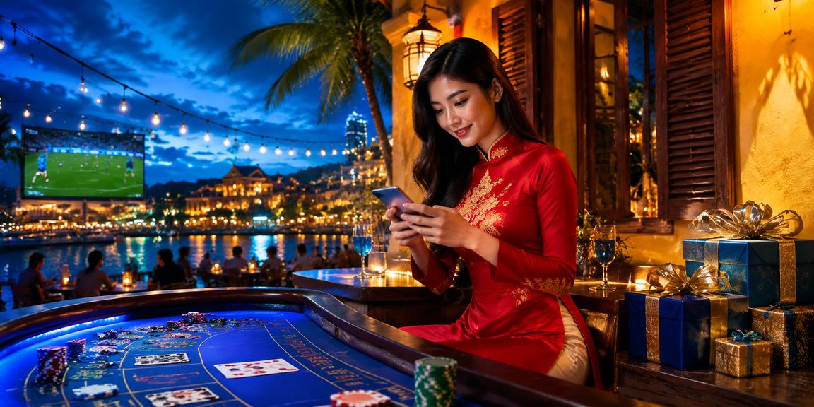 Người chơi trải nghiệm baccarat trực tuyến tại Hội An với trang phục áo dài
